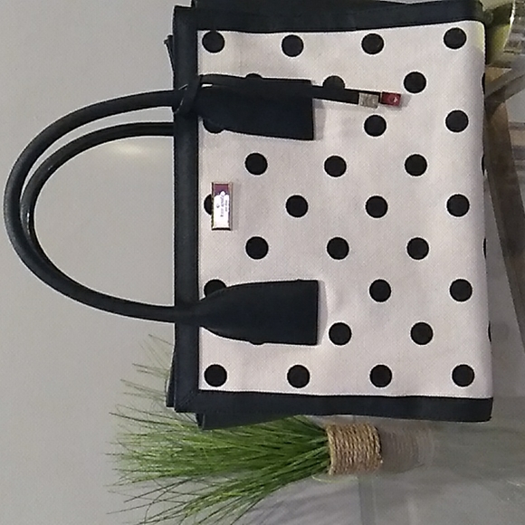 kate spade Handbags - Kate Spade Leather & Canvas Meriwether Black Cream Shoulder Bag